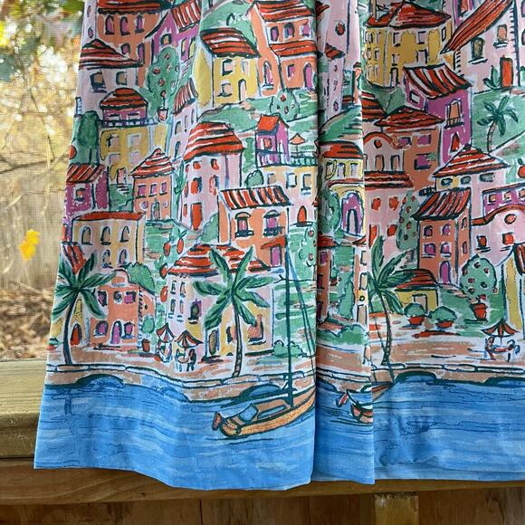 Talbots Women's Blue Poplin Pleated Midi Skirt Scenic Riviera Print Size 6 - Picture 6 of 10